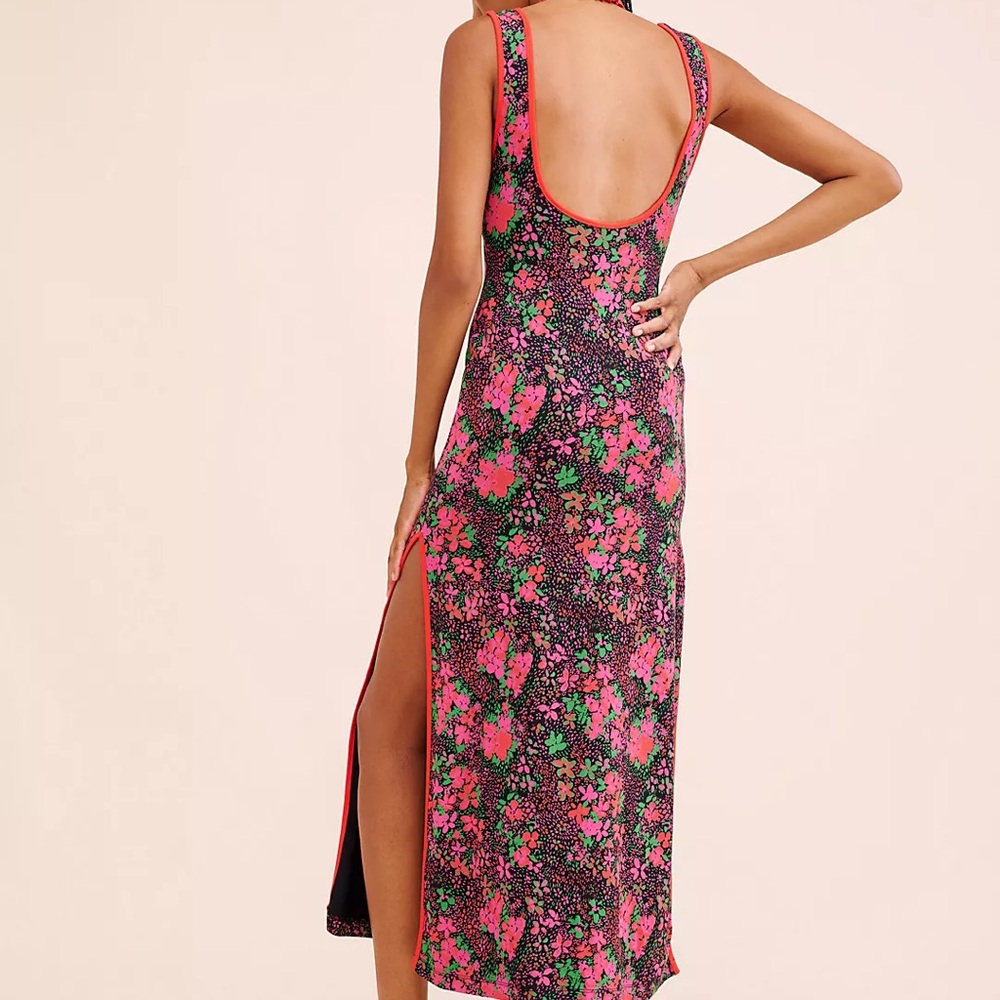 Free People Maxi Dress Boho with Pink Dark Floral Detail Side slits - Picture 7 of 14